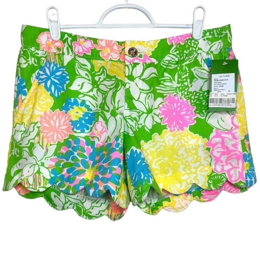 Lilly Pulitzer Floral Buttercup Shorts Hibiscus Stroll Sz 00 Cottagecore Resort